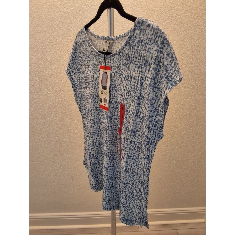 Orvis NWT Womens Blue and White Geo Print Hi Low Hem Linen Knit Top Size M - Picture 9 of 9